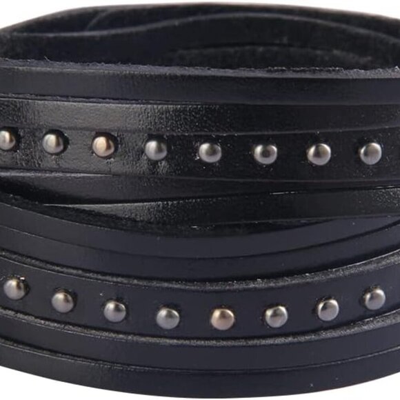 Black Punk Leather Cuff Bracelet for Men Women, Adjustable, Gothic Style, Comfor - Picture 1 of 7